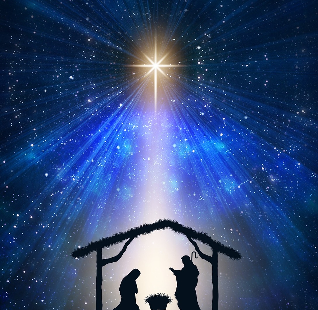 Nativity scene with star above